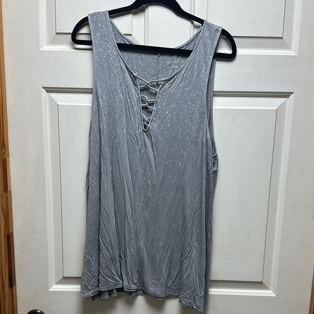 American Eagle Outfitters Gray Tie Front Sleeveless Tank